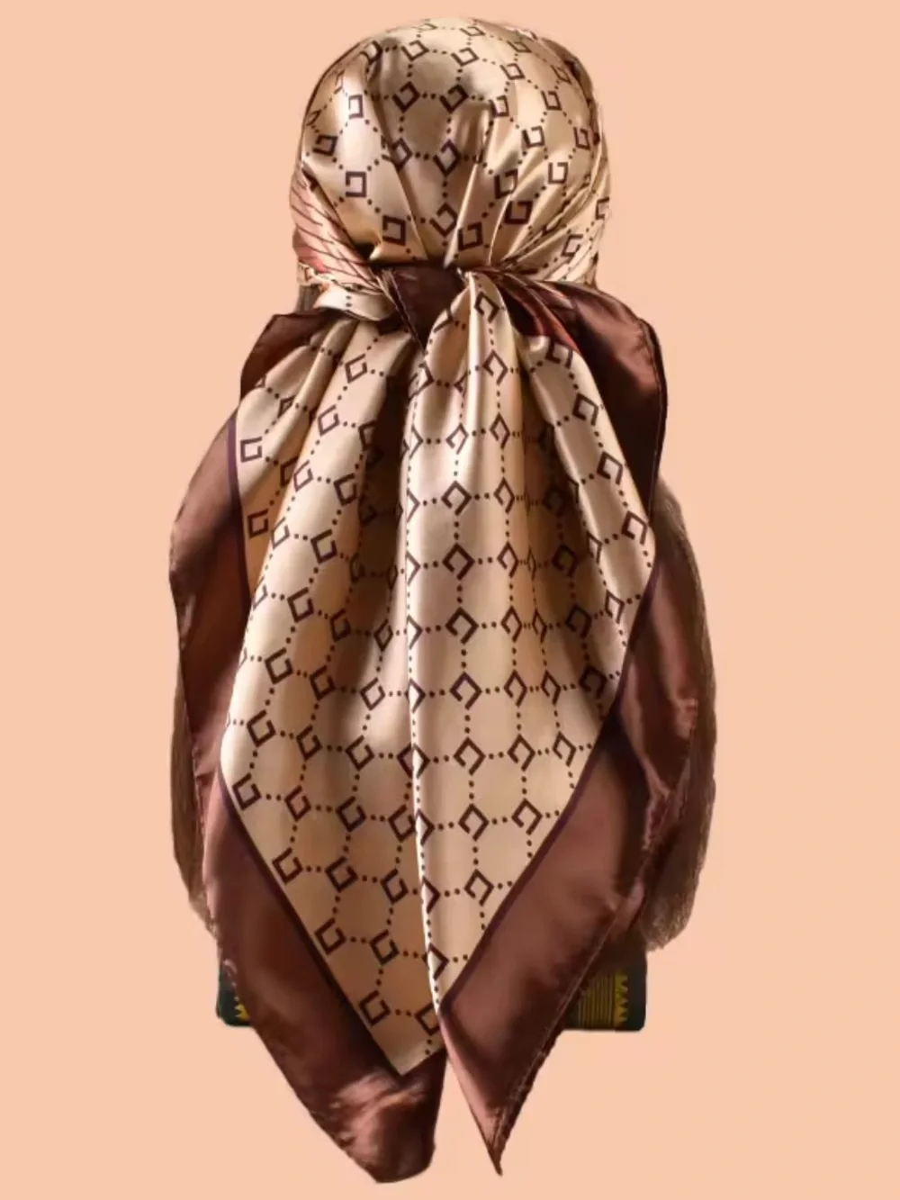 Satin Geo-Print Brown & Cream Head Scarf